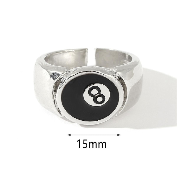 8 Ball Pool Ball Ring, Justerbar Nummer Sort 8 Otte Pool Billard Ring, til Pool-elskere, Billard Mænds Ring Silver