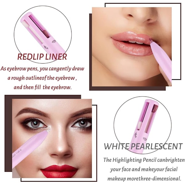 4 i 1 sminkeblyant, øyenbrynsblyant og eyeliner og lipliner og highlighterblyant, skap den perfekte langvarige vanntette sminke