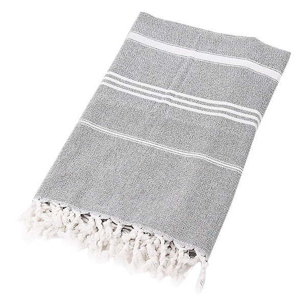 Hjemmestribet strandhåndklæde i bomuldsblanding, vaskbar, blød kvastdesign, gave i tyrkisk stil Grey