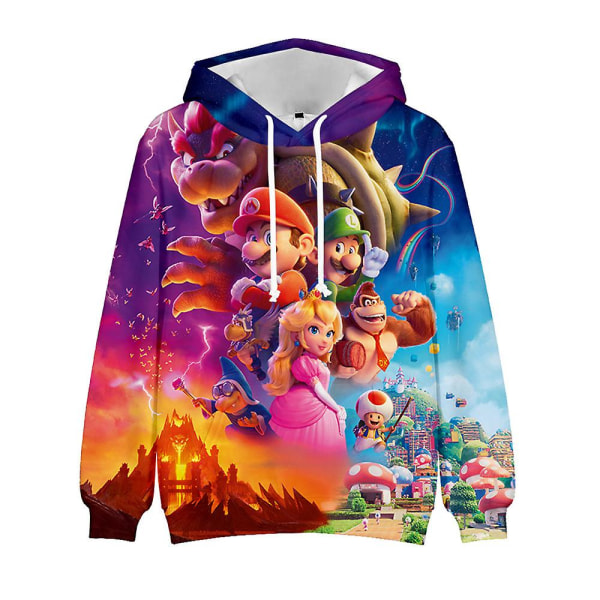 Super Mario Bros Movie 3d tegneserietryk Afslappet snøre Hættetrøjer Langærmet hættetrøje sweatshirt toppe Børn Fødselsdagsgave A 5-6 Years