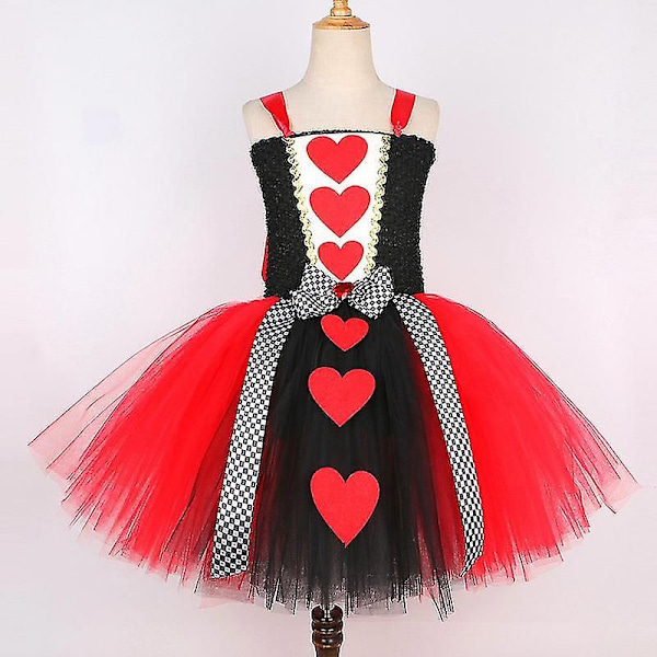 Hjärtans Drottning Kostym Flickor Karneval Party Tutu Klänning Upp Wonderland Röd Drottning Cosplay Halloween Kostym För Barn Fina Kläder M