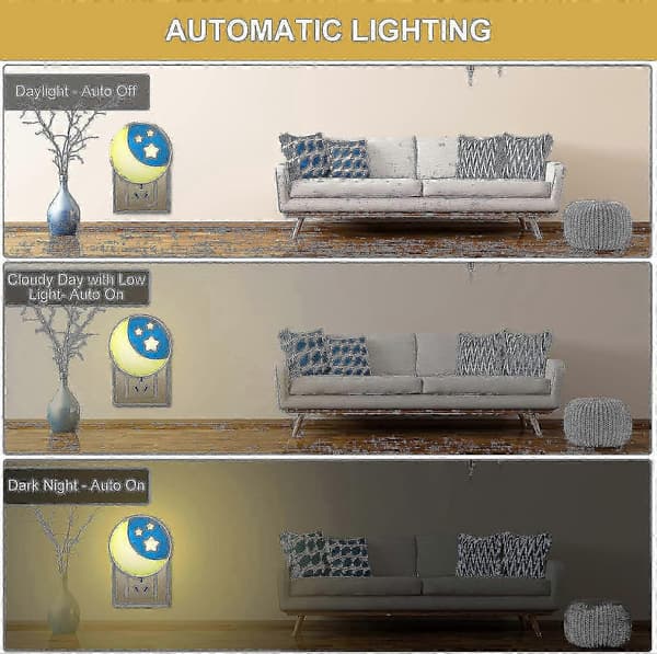 Nattlampe for barn 2-pakning Stjerne Måne LED med automatisk sensor