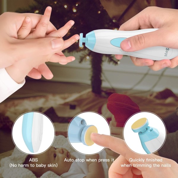 Baby elektrisk negle- og tåfil multifunksjonell negleklipper for nyfødte Barn og voksen-sett - Sikker manikyr pedikyr (inkluderer ikke batteri) Blå