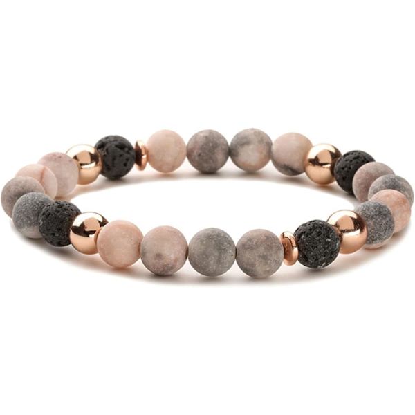 Anti-angst armbånd, original farve vulkansk sten + pink zebra frostet natursten angstlindring armbånd