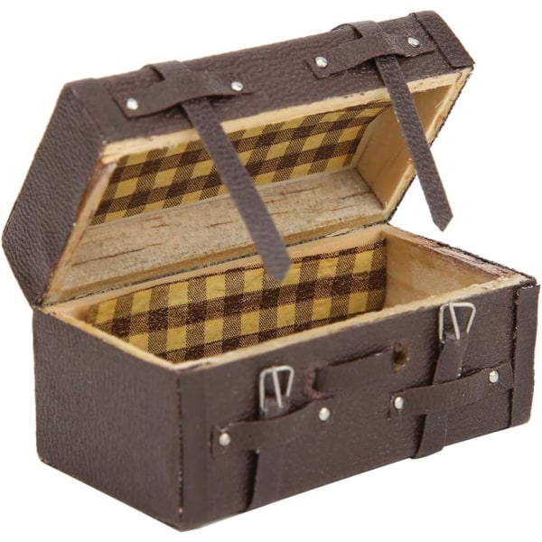 Dukkehus Mini 1:12 koffert, klassisk stil stoff tre Retro miniatyr koffert Dukkehus tilbehør Barn late som leketøy