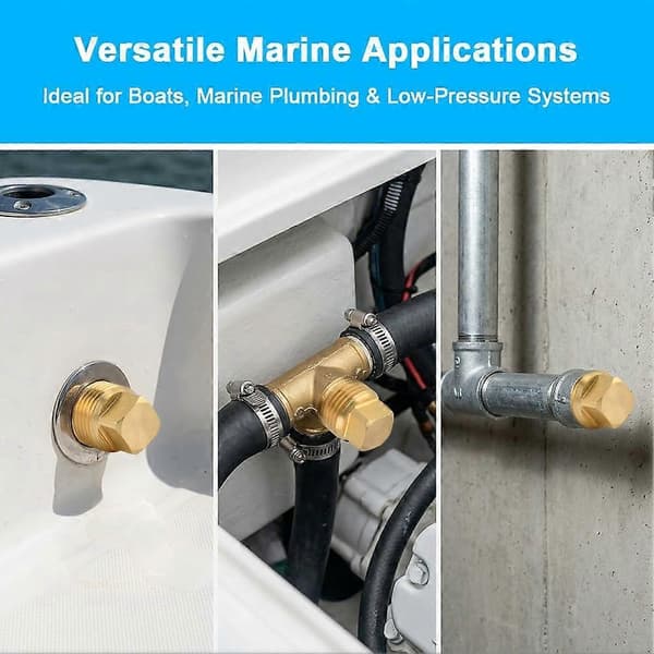 4 stk. bådafløbspropper 1/2\" NPT messing bådafløbsprop flare rørfitting garboard afløbsprop til de fleste bådskrogdele Gul