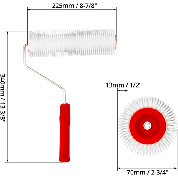 230mm Piggvals med 15mm tenner, Rull for lufting av gulv, Selvnivellerende verktøy (9 tommer, tenner 3/5 tommer)