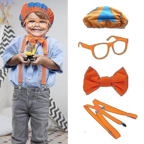 Ole kuin Blippi Pukeudu! Roolipeliasu Hattu Lasit Housut Rusetti