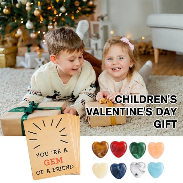 24-paknings valentinskort med hjerteformede krystallsteinsgaver til barn, valentinbyttekortfester