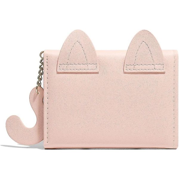 3d Cat Face Wallet Tail Tri-fold lommebok ID-kort med glidelåslomme (rosa)