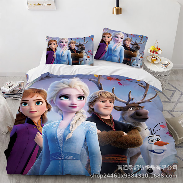 Tecknad Frozen Anime 3D Digitaltryck Täcke Prinsessa Sängkläder Tredelat Set