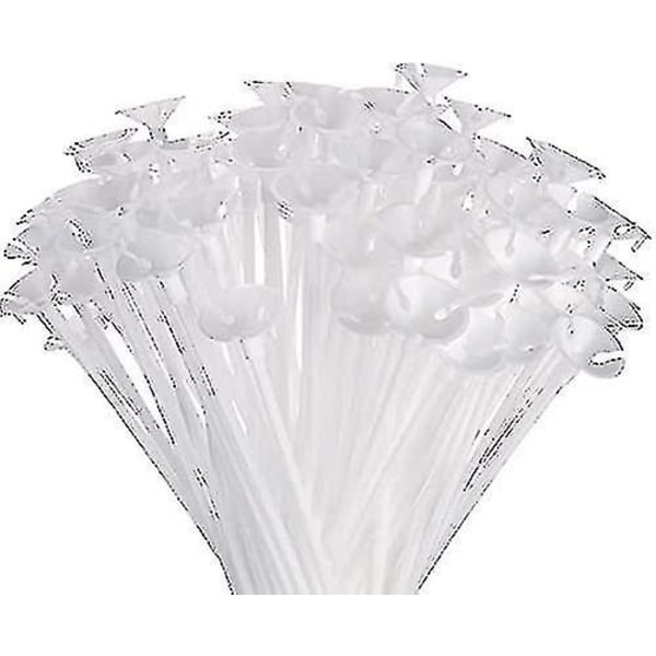 100 stk. Ballonpinde, plastik Tykke Holdbare Mælkehvide Pinde Holdere med kopper til festindretning