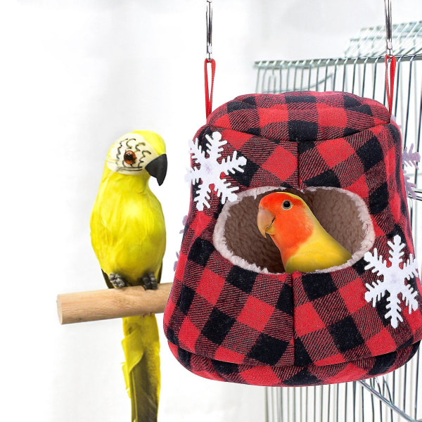 Papegoja säng Jul Snöflingor Tryck Rutig Design Varm Husdjurssäng Fågel Hängmatta Hamster Trä Grott Hus Djurtillbehör Qinhai Red