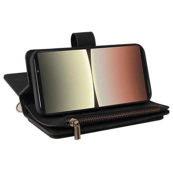 For Sony Xperia 5 IV 5G justerbart stativ lommebokflip-veske med flere kortspor Glidelåslomme Black