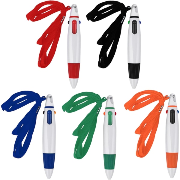 5-pak udtrækkelige kuglepenne med snor, 4 i 1 flerfarvede kuglepenne med snortop til skoleartikler, studerende, festfavoritter