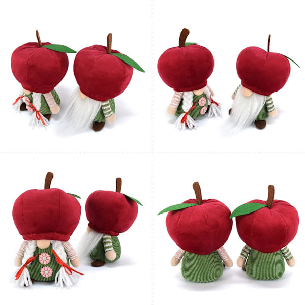 2 st par Tomte-dockor i plysch med äppleform, handgjorda svenska Tomte-dockor, frukt-alver, trappbricka-tomte, röd