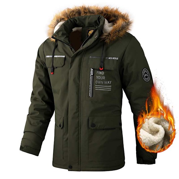 2024 Vinter Ny Herr Tjock Varm Fleece Parkas Vindtät Pälskrage Huva Jacka Klassisk Casual Kavaj Blanco XL