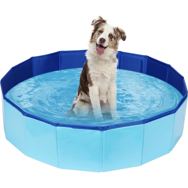 Hopfällbar hundbassäng, bärbar PVC-pool för hundar för husdjur, hopfällbart hundbad i plast för stora medelstora små hundar och barn (32 x 8)