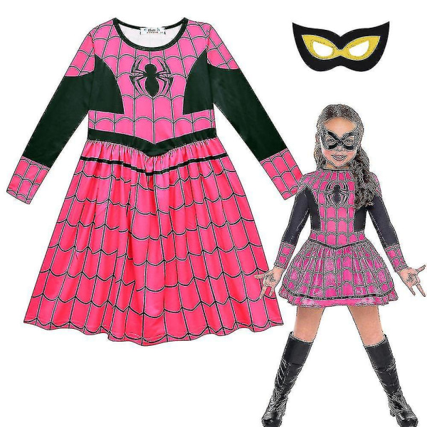 Spider Girls Klær Halloween Kjole Fest Kostyme Antrekk Med Maske Fancy Dress 7-8 Years