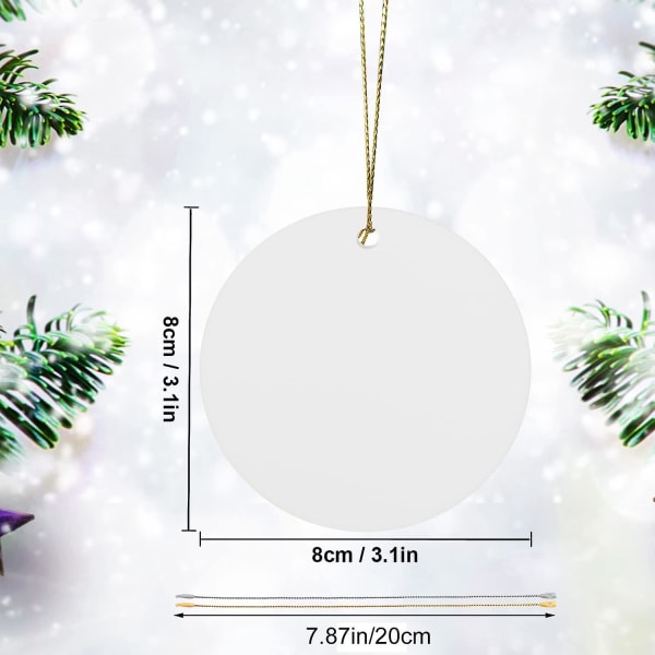 20 stk sublimering ornament blanks 3 tommers juleornament blanks med tau DIY blanks akryl orn White