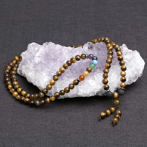 6 mm Multilayer 108 Mala Beads Wrap Armbånd 7 Chakra Healing Crystal Halskæde
