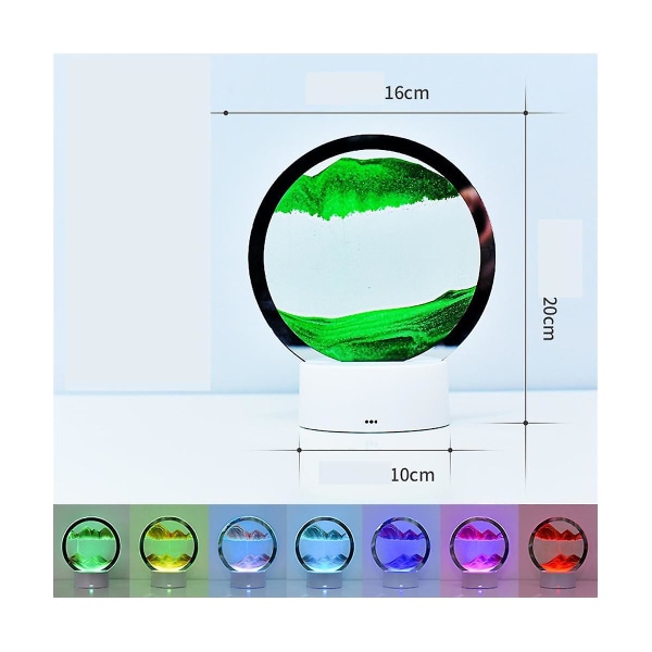 Naturlig landskap flytende sand Bildekunst Timeglass, gjennomsiktig glass rund fargerikt maleri Gree Green