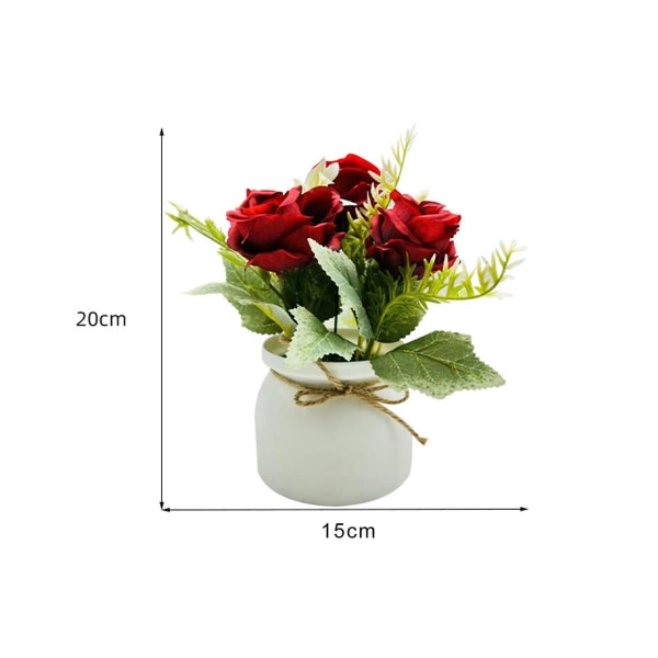 Potteplante i skandinavisk stil, tre roser, liten, dreiet potte Bonsai naturtro simuleringsplanter for hjemmeinnredning Red