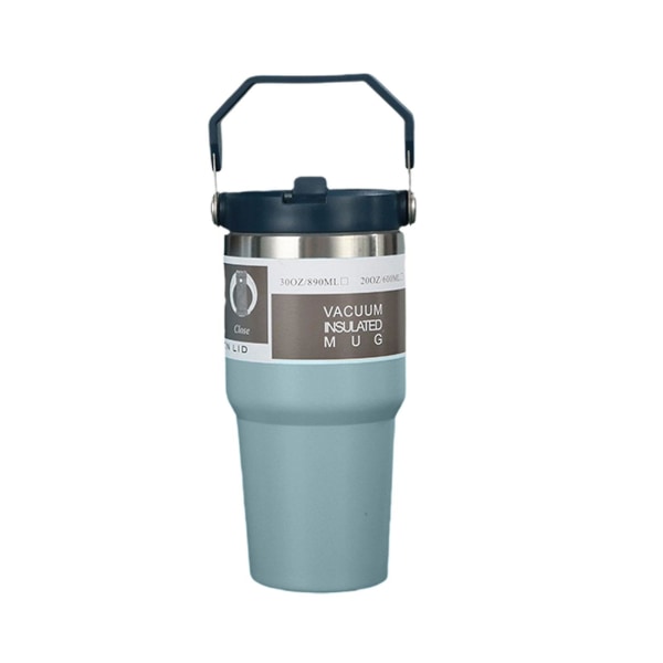600 ml/900 ml vannflaske næringsmiddelkvalitet stor kapasitet Lekkasikker miljøvennlig med håndtak Rustfritt stål isolert kopp reiseglass med skjult sugerør C Blue S