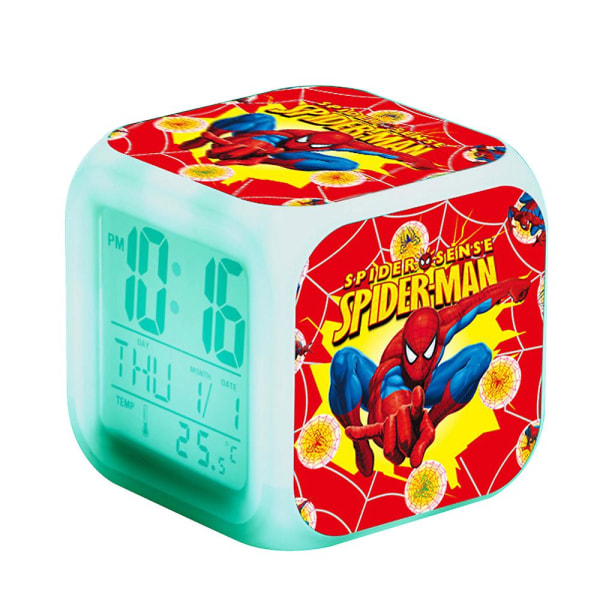 Spiderman Print 7 Färgförändrande LED Digital Termometer Väckarklocka Kub Nattljus Sängbord Hem Sovrum Dekor Barn Leksak Xmas Födelsedagspresenter A