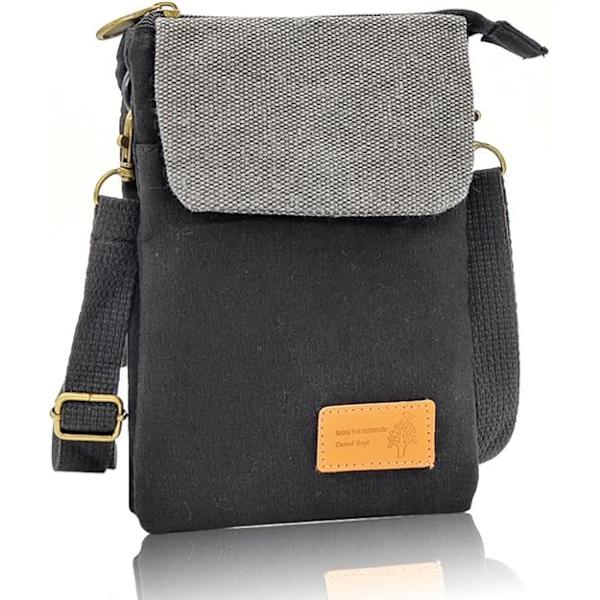 Ristiin kiinnitettävä laukku, puhelinlaukut naisille crossbody, pieni crossbody-laukku säädettävällä olkahihnalla, vetoketjullinen puhelinlaukku, kevyt (musta)