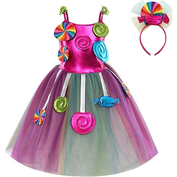 Lasten Make-up-asusetti tytöille Halloween-juhliin, sateenkaariprinsessan tutu-mekko ja hiuspanta 5-6years