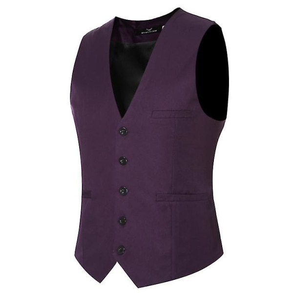 Herre V-hals Dress Vest Cotton Slim Four Seasons Vest Lake Lilla