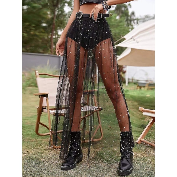 Women's Half-body Dress Sexy See-through Pleated Skirt Lace Hip Skirt Mesh High Waist Half-body Skirt