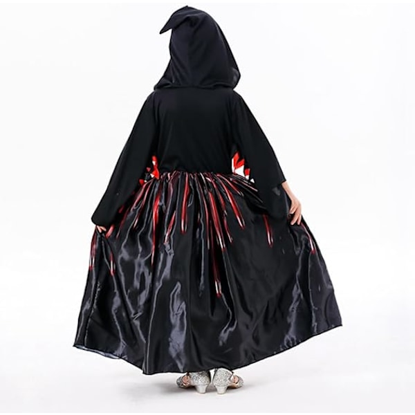Eventyrlig Heks-kjole Halloween Rollespil Kostume med Hætte til Piger Black 12-14years