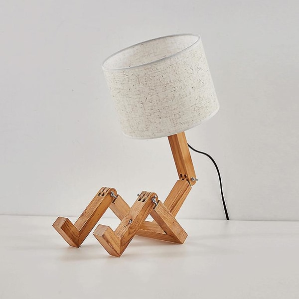 Træ Robot Form Kreativ Bordlampe Indendørs Study Mode Læsebordslampe Nordisk Moderne Desktop Dekorativ Natlampe AU Plug Lampshade 1