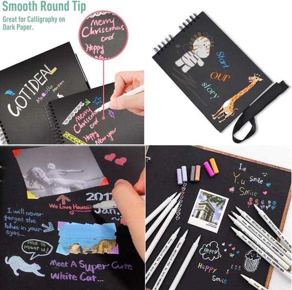 Stort Scrapbook, Scrapbog med 80 Sider Sort Kraftpapir til DIY