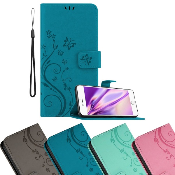 Apple iPhone 6 PLUS / 6S PLUS Mobilfodral Cover Etui - med blommönster och stativfunktion och kortfack FLORAL BLUE iPhone 6 PLUS / 6S PLUS