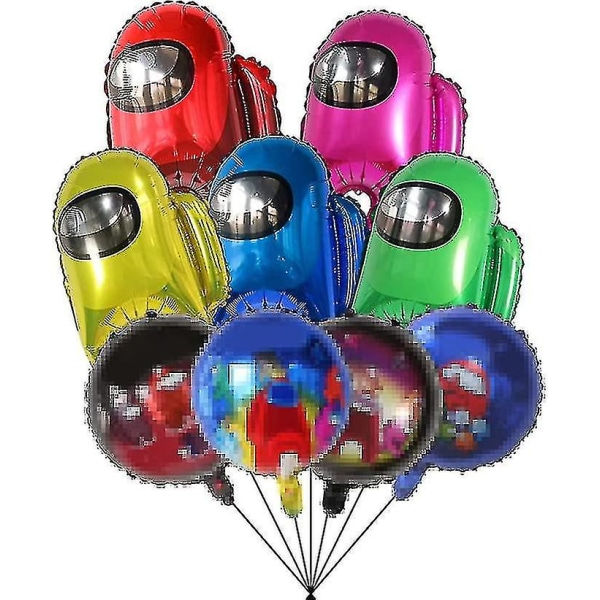 9 st aluminiumfilmsballonger för among us ​​- Tillbehör för födelsedagsfestdekoration för videospel