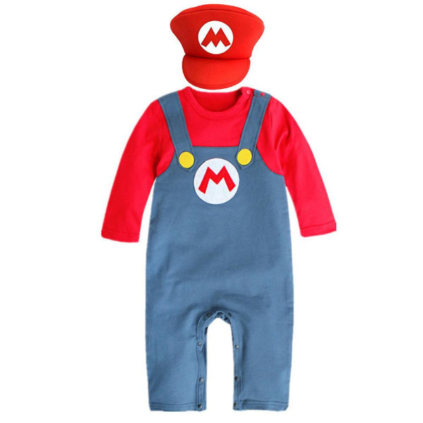 Super Mario Bros Baby Cosplay Krabbedragt Romper Jumpsuit Mario Luigi Cosplay Kostume Hat Sæt Red 18-24M