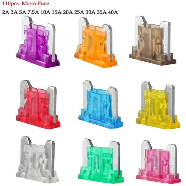 100 st Micro Bilsäkringar Automotive Bladtyp Mini Säkringssortiment Bladsäkring Set 2a 3a 5a 7.5a 10a 15a 20a 25a 30a 35a 110pcs 2-40amp