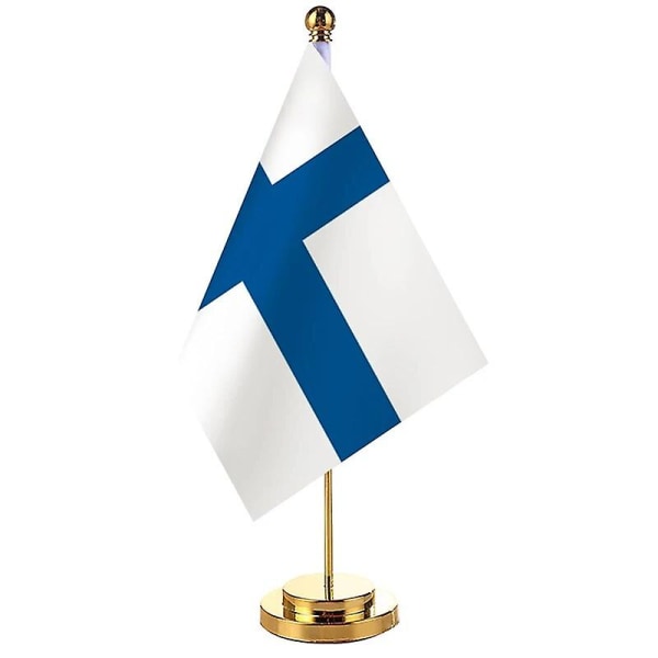 14x21cm Mini Flag Of Finland Banner Møde Boardroom Bord Skrivebordsstativ Rustfri stålstang Det finske flag National Design Finland Gold