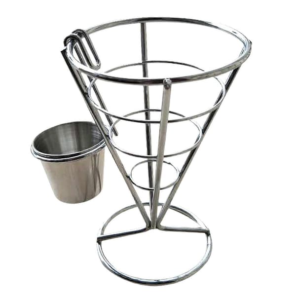 Pommes frites-stativ Slitesterk metallchip Rustfritt uthulet med koppholder Stekt kyllingdisplay A