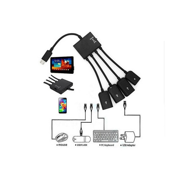 2stk 4 Port -usb Otg Hub Kabelkontakt Spliter Adapter For Android datamaskin Pc Strømlading Black
