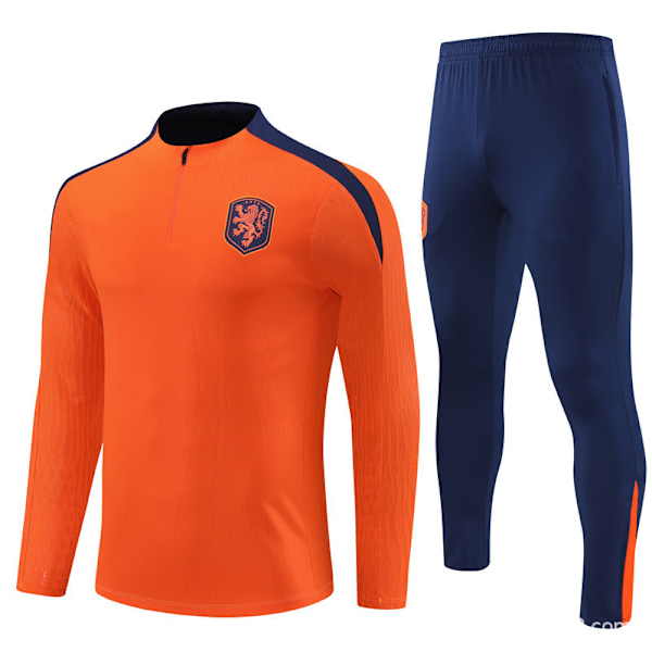 2425 Nederland Fotball Treningsskjorte Langermet Hjemmedrakt Voksen & Barn Sett (Spillerutgave) Oransje Orange 12