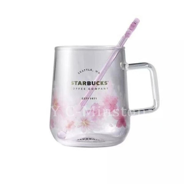 Starbucks Pink Sakura Fargeskiftende kaffekopp i glass med blomsterpinne