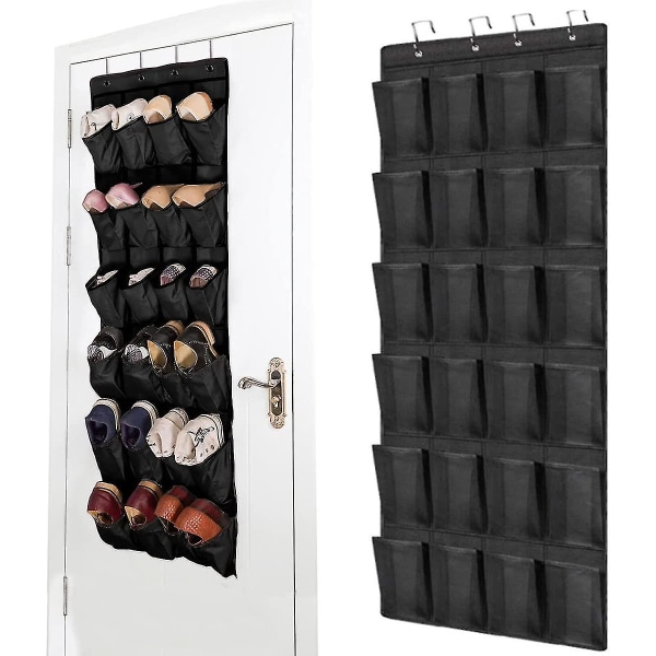 Hängande skoställ, 24 fickor Hängande förvaringsficka, över dörren, vägghängande garderob, svarta stora mesh (svarta) 1 st)