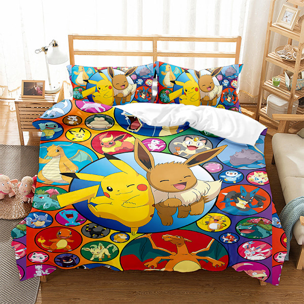 3D digitaltryckt påslakan örngott sängkläder tecknad Pikachu tredelat set hemtextil fyrdelat set 18