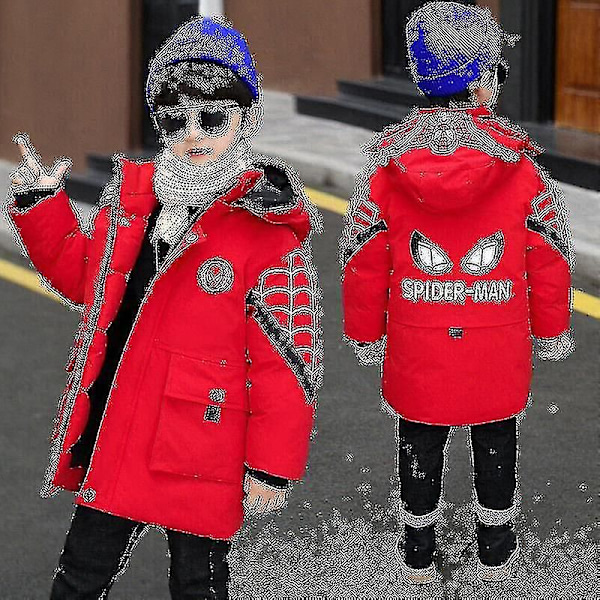 Barn Pojkar Jacka med Huva Vinterjacka Parkas Ytterkläder_y red 140cm (8-9years)