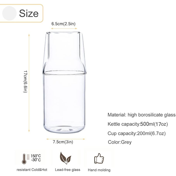 Sengkant Vandkaraffel og Glassæt med Tumbler Glaskop, Glaskande Vandkander med Låg