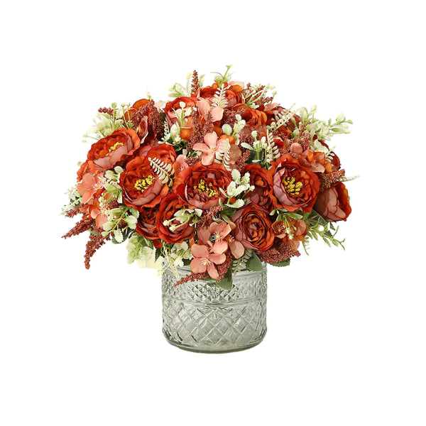 Simulerede blomster kunstige pæonblomster Realistiske udsøgte kunstige blomsterarrangement til hjemmets bryllupsfestdekoration Red